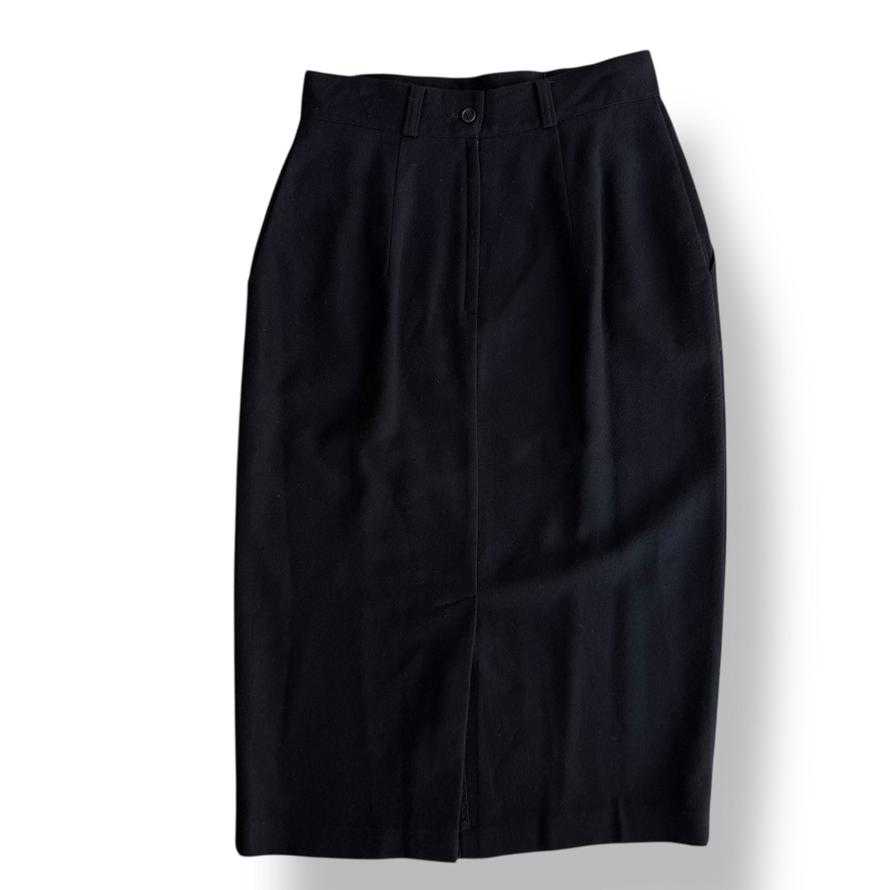 Michele Vintage Women 12 Black 100% Pure Wool Pencil Midi Skirt ILGWU Union Made